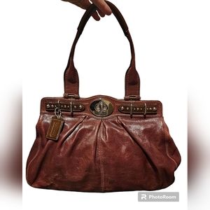 Vintage Coach Garnet Pleated Leather Tote Shoulder Bag